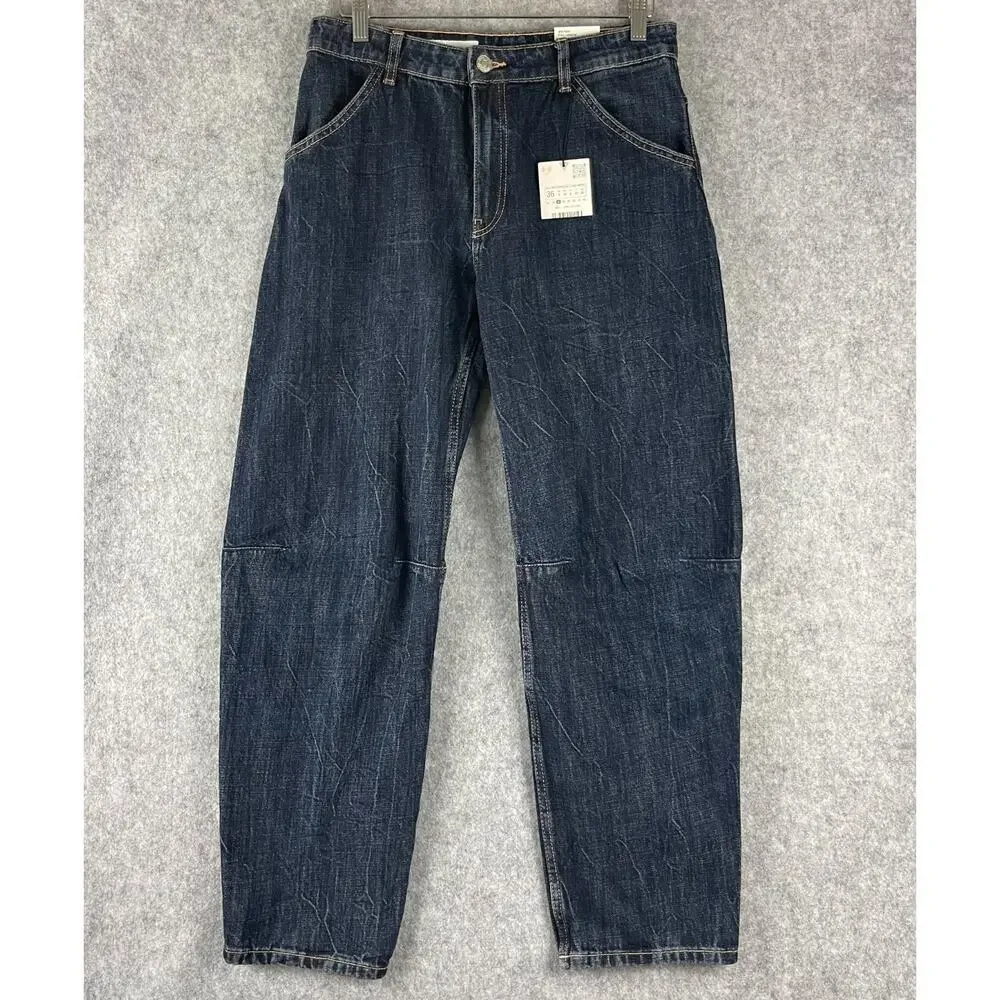 Zara Banana Leg Fit Jeans Womens‎ 4 Dark Wash Mid Rise Baggy Skater Grunge NEW